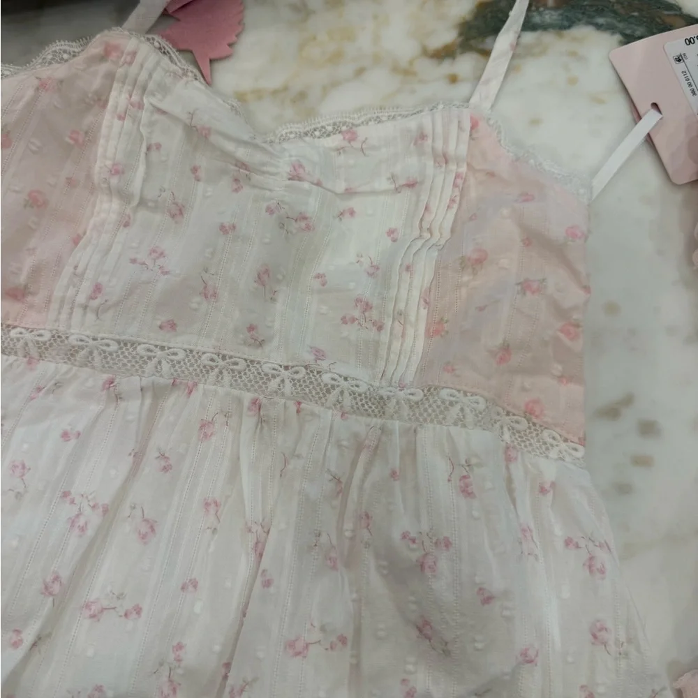 Girls Pink Floral Lace-Trim Sundress